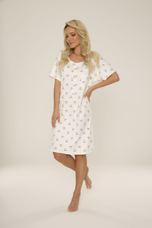 Bawełniana koszula nocna dla mam De Lafense 413 Mama w kolorze ecru