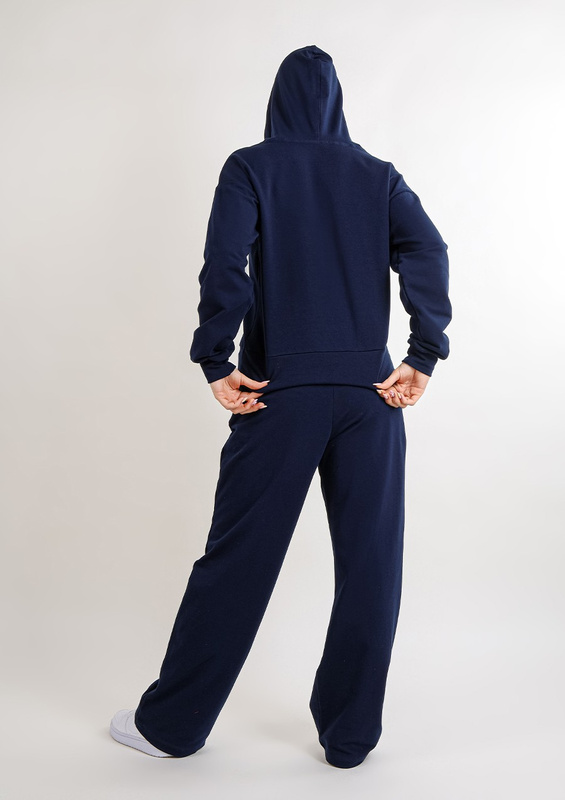 Komplet sportowy bluza z kapturem i "kangurką" oraz szerokie spodnie Dk-k-b8 - granat bawełna - Dkaren
