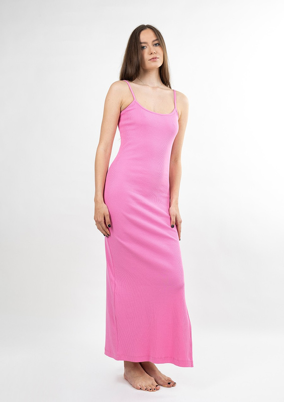 Dopasowana sukienka DK-K-P7 - róż bawełna prążki - Dkaren