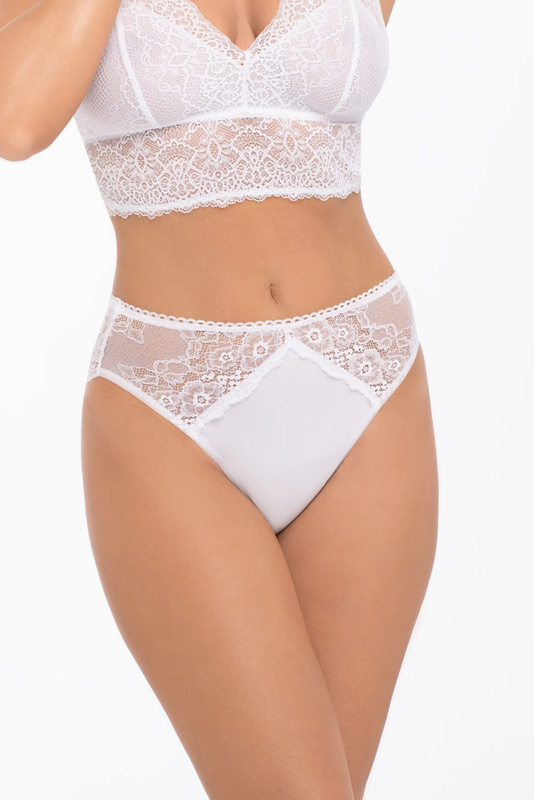 Bawełniane figi z ozdobną koronką z przodu i z tyłu Babell 173 białe