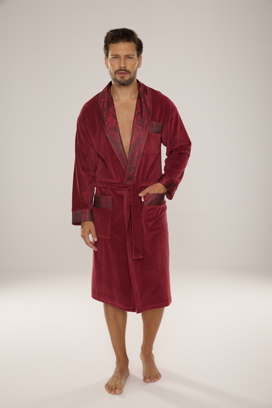 Bawełniany długi szlafrok męski Noble De Lafense z satynowym obłożeniem - 868 jeansowy