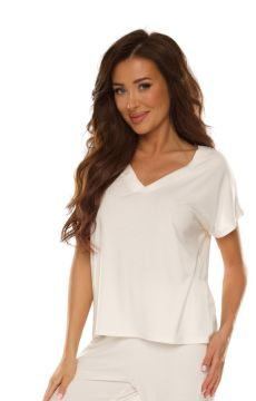 Luźna bluzka damska z dekoltem V De Lafense Vendy 774 w kolorze ecru