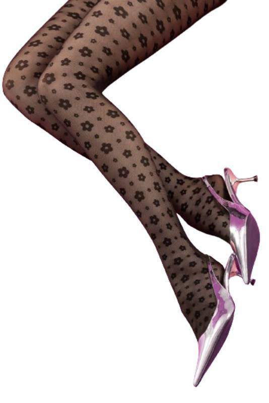 Czarne rajstopy w kwiatki Fiore FOOTLOOSE 30 DEN