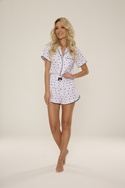 Luźna piżama damska z krótkimi spodenkami De Lafense 841 Shelby biało niebieska