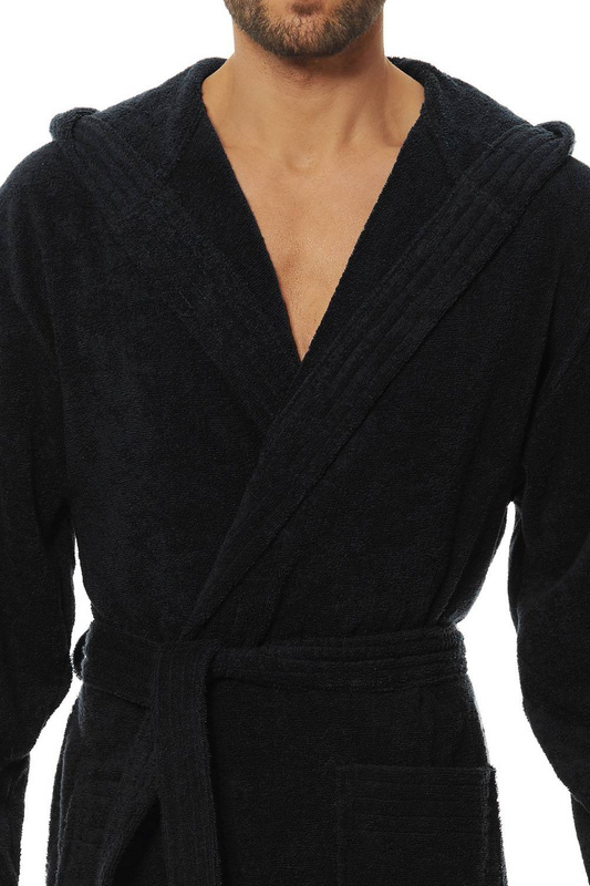 Długi męski szlafrok frotte L&L 2104 ciemno szary/antracytowy