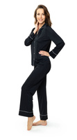 Czarna rozpinana piżama damska Mewa Elitte 6562 z jedwabiu Vistex