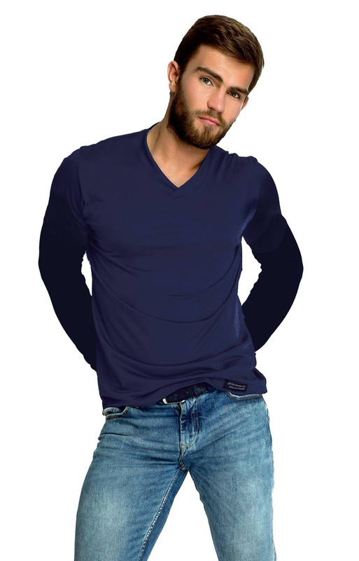 Koszulka męska z długim rękawem Mewa 6128 Karo z jedwabiu wiskozowego