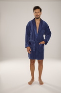 BAWEŁNIANY, elegancki szlafrok męski Noble De Lafense - 866 z satynowym wykończeniem