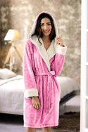 Ciepły różowy szlafrok frotte z kapturem Unikat Sharon