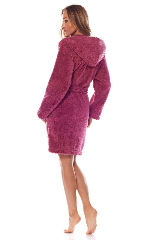 Krótki ciepły szlafrok z kapturem L&L 2204 BRANDI w kolorze brudnego różu