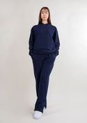 Komplet sportowy bluza z kapturem i "kangurką" oraz szerokie spodnie Dk-k-b8 - granat bawełna - Dkaren