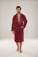 Bawełniany długi szlafrok męski Noble De Lafense z satynowym obłożeniem - 868 burgund