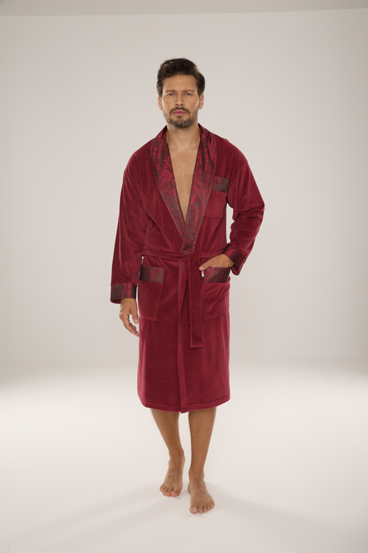 Bawełniany długi szlafrok męski Noble De Lafense z satynowym obłożeniem - 868 jeansowy