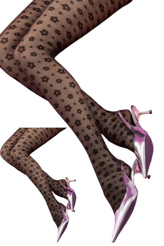 Czarne rajstopy w kwiatki Fiore FOOTLOOSE 30 DEN