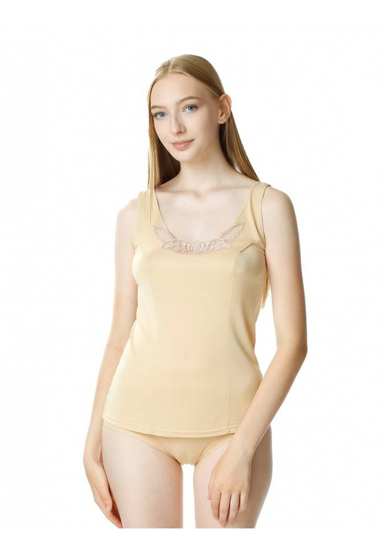 Beżowa koszulka na ramiączkach Mewa 4139 Carmen z jedwabiu Vistex