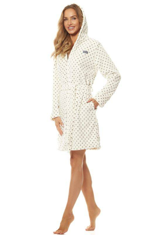 Biały szlafrok damski w kropki L&L 7119 krop/biały/graf