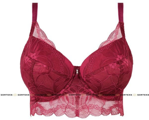 Usztywniany biustonosz Gorteks Charlize/B4 z ozdobną baskinką / bordowy