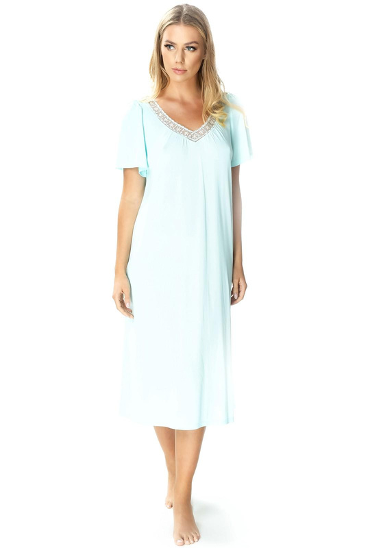 Koszula nocna damska Lilia z haftowaną aplikacją 4111 mięta - Mewa