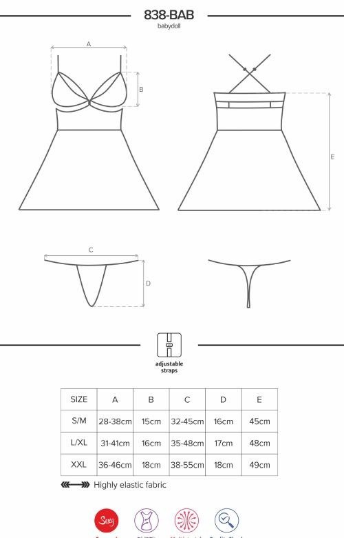 Czarny koronkowy komplet damski luźna koszulka ze stringami Obsessive 838-BAB-1