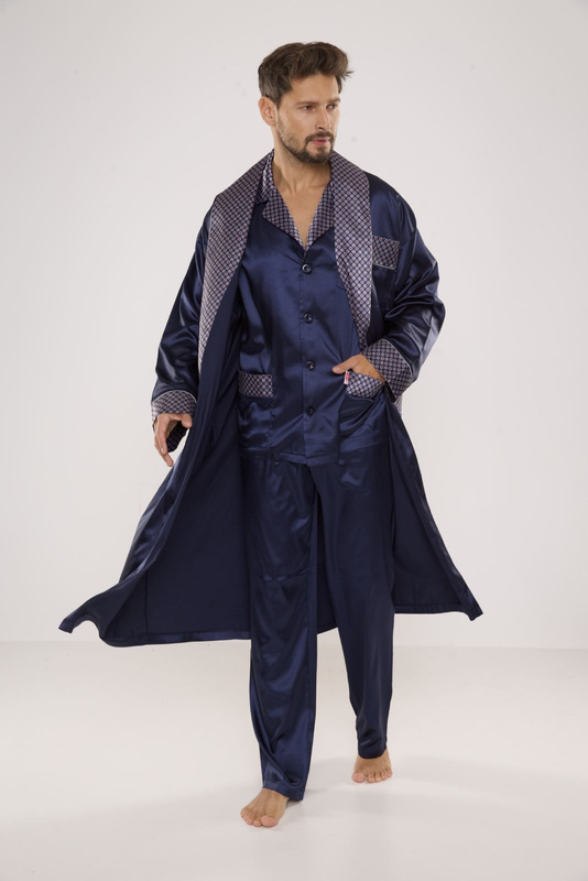 Elegancka satynowa piżama męska De Lafense 939 granatowa