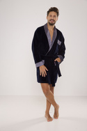 Welurowy, elegancki szlafrok męski De Lafense - 772  z satynowym wykończeniem