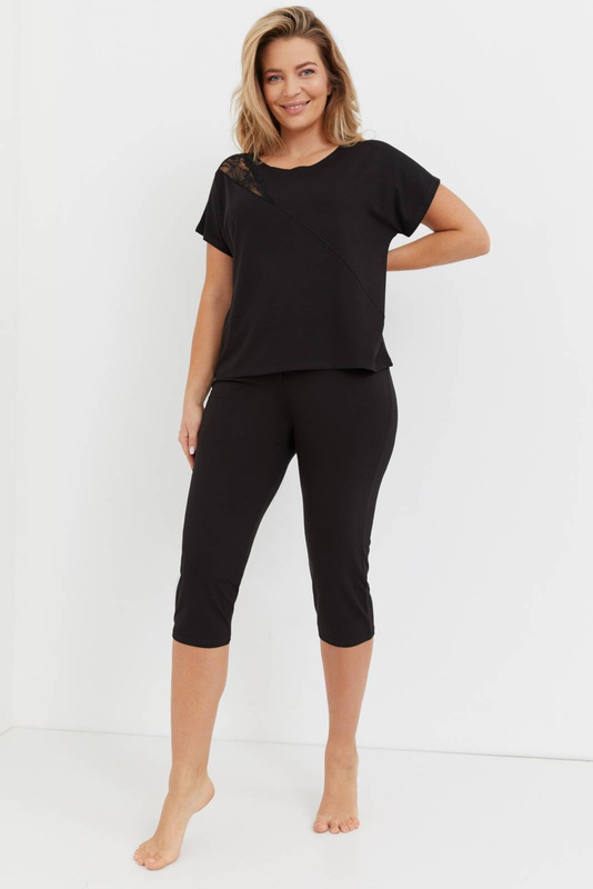 Piżama De Lafense 740 Velar krótki rękaw, spodnie rybaczki