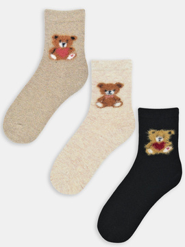 Ciepłe skarpety z prawdziwą wełną miś SW018 mix - Noviti