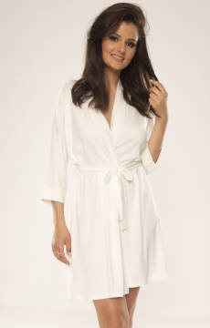 Cienki krótki szlafrok ecru De Lafense 871/529 KOLEKCJA VISA