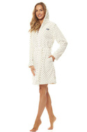 Biały szlafrok damski w kropki L&L 7119 krop/biały/graf 