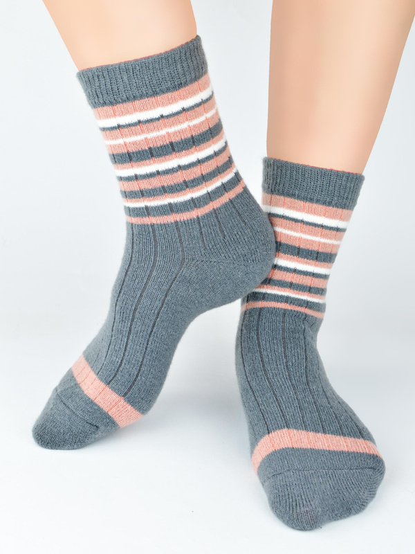 Skarpety damskie z wełną mix 6 par SB 139 tonacja szaro- różowa - Noviti