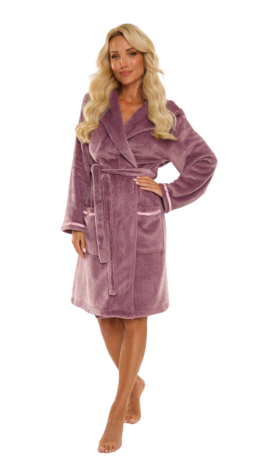 Ciepły szlafrok z kapturem De Lafense 717 SERENA w kolorze jagodowym