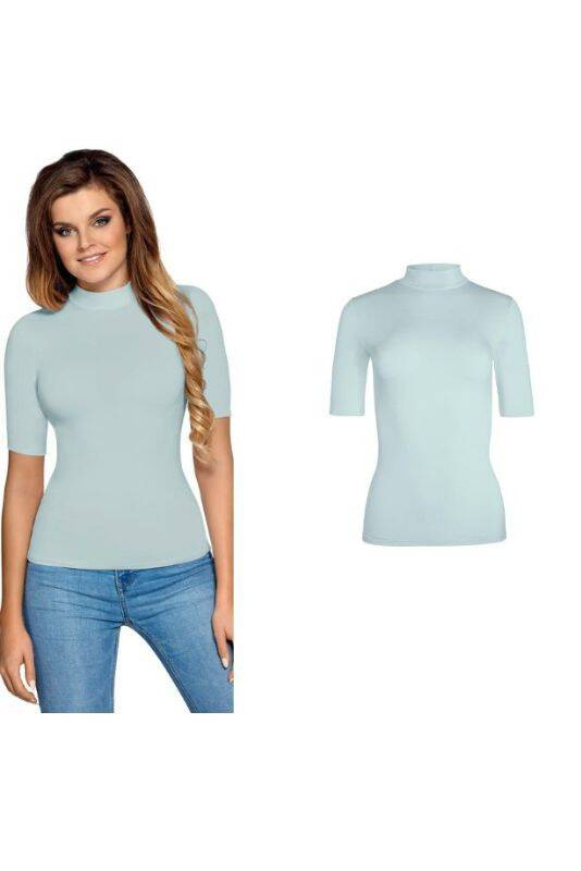 Bluzka damska z krótkim rękawem i półgolfem Babell LAYLA Szałwia