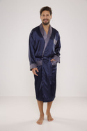Granatowy satynowy szlafrok męski De Lafense - 940