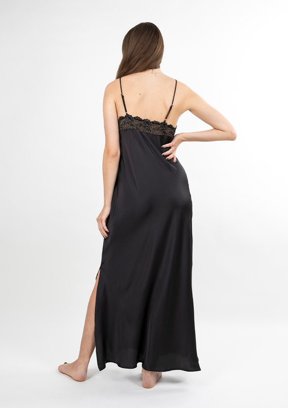 Długa halka Rut - satyna czarny - Dkaren