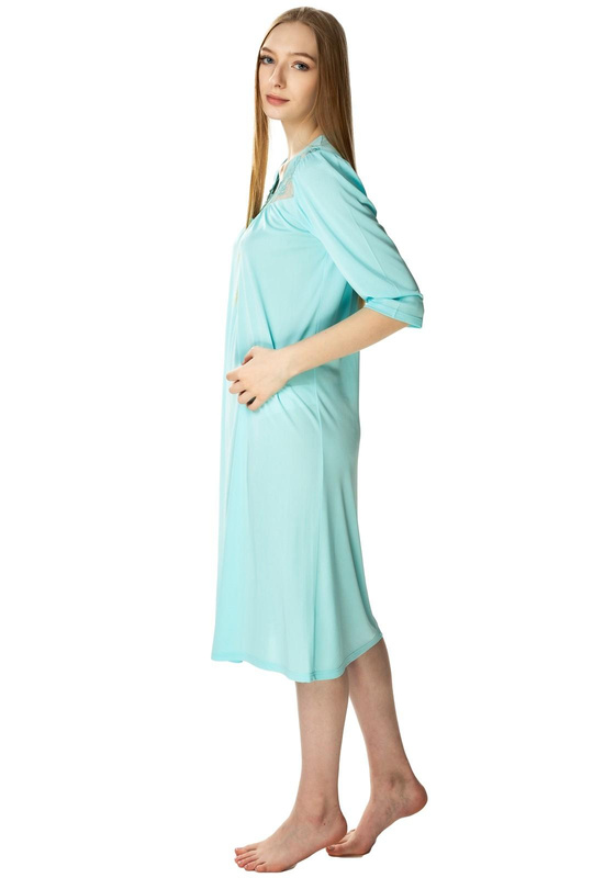 Długa koszula nocna Diana z ładnym dekoltem turkus - Mewa