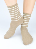 Skarpety damskie z wełną w paski SB140 beżowe - Noviti
