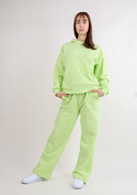 Komplet sportowy bluza z kapturem i "kangurką" oraz szerokie spodnie Dk-k-b8 - jasny zielony bawełna - Dkaren
