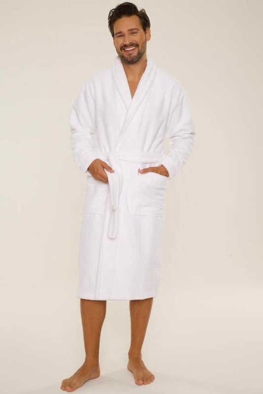 Elegancki biały szlafrok męski frotte De Lafense Manuele 735