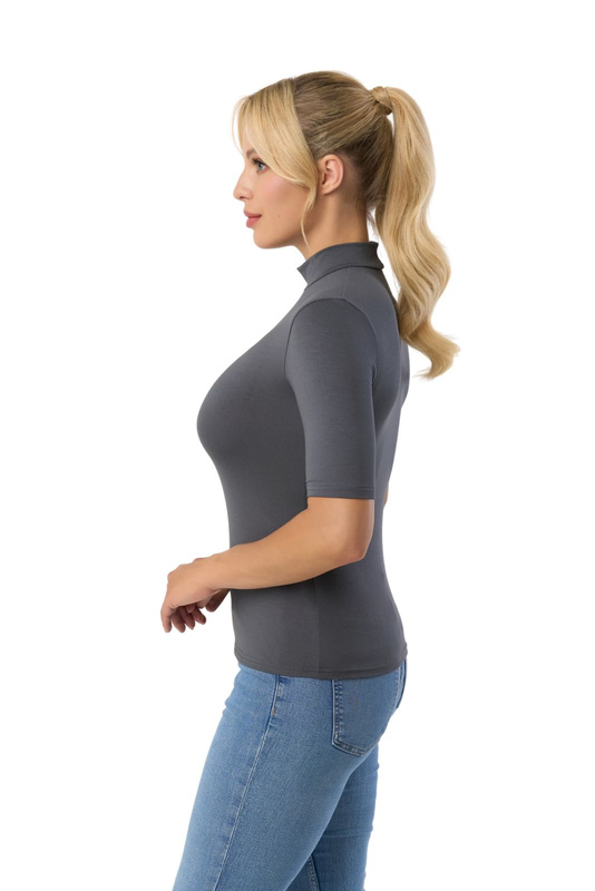 Bluzka damska z krótkim rękawem i półgolfem Babell Layla stalowy