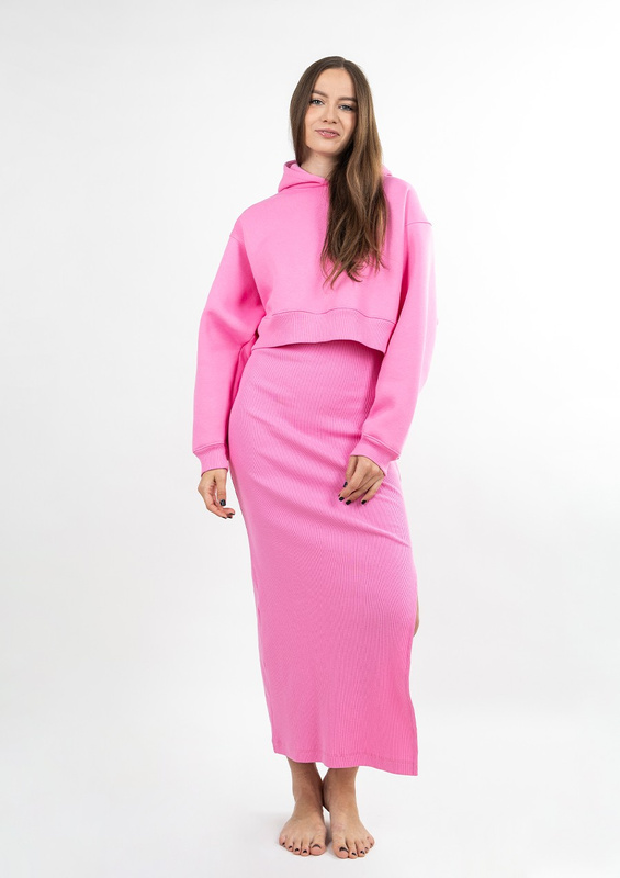 Dopasowana sukienka DK-K-P7 - róż bawełna prążki - Dkaren