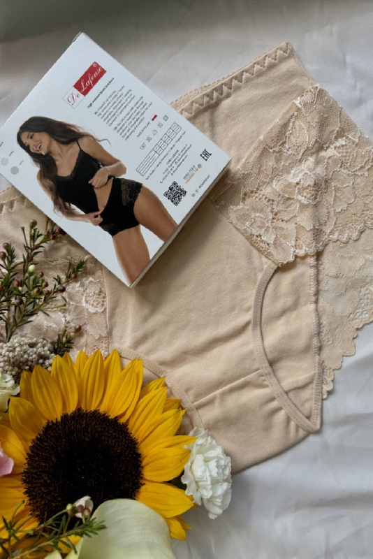 Bawełniane figi z koronkowymi bokami De Lafense 530 Iness