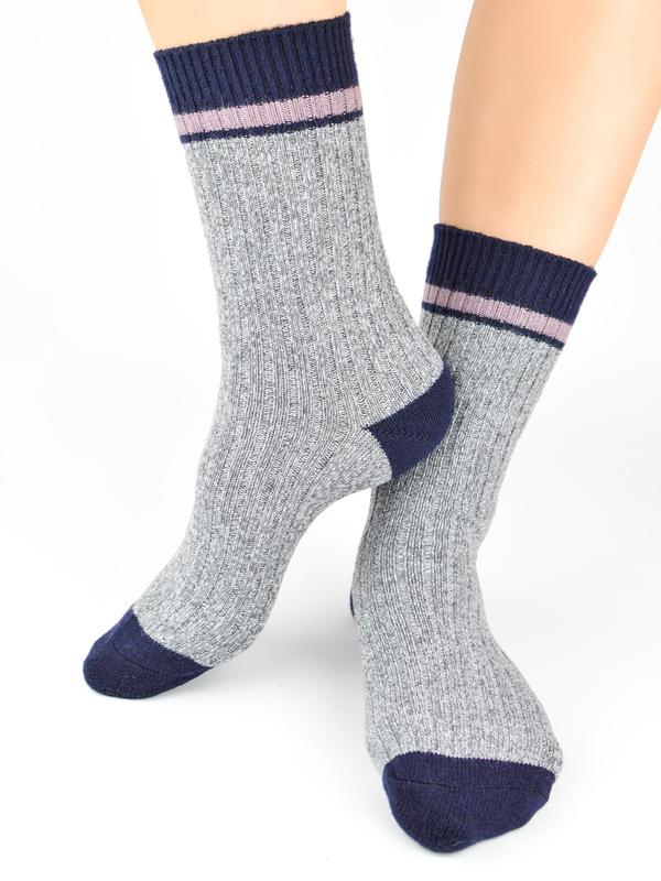 Długie skarpety z prawdziwą wełną SW030 jeans mel - Noviti