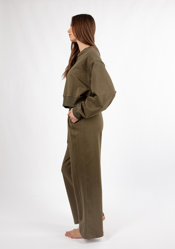 Bawełniany komplet dresowy DK-K-B23 - khaki Dkaren