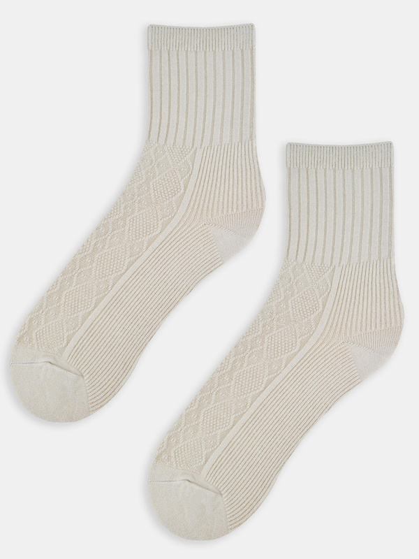 Skarpety damskie z wełną w prążek SB142 beżowe - Noviti