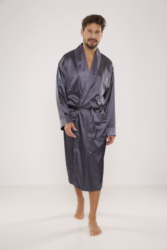 Szary satynowy szlafrok męski De Lafense - 940.