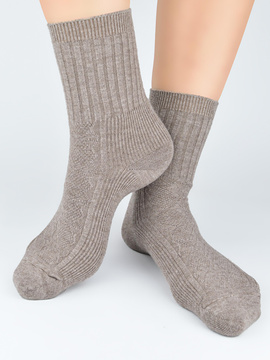 Skarpety damskie z wełną w prążek SB142 jasny brąz - Noviti