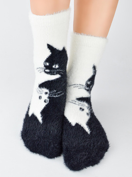 Puchate skarpety z kotkiem czany-ecru SP022- Noviti