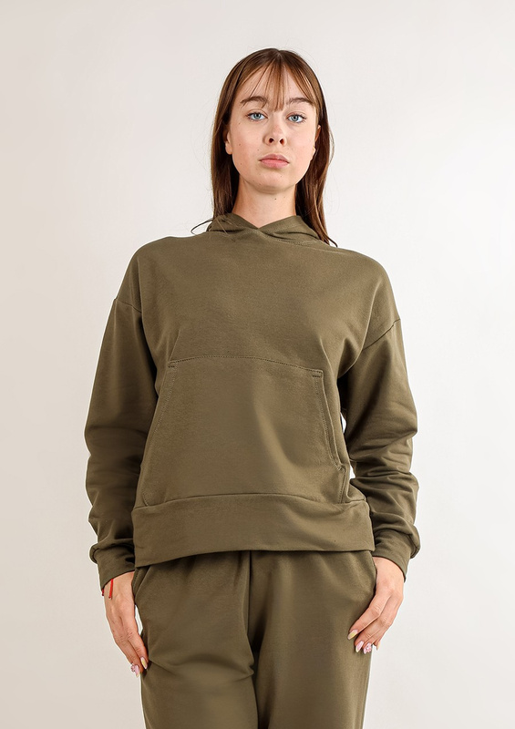 Modna bluza z kapturem DK-K-B8 - khaki bawełna - Dkaren