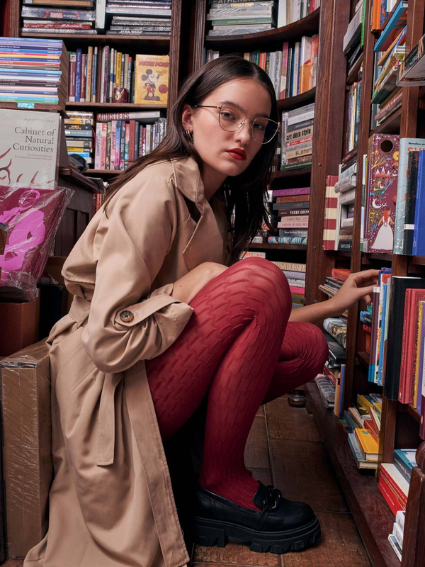 Rajstopy z dużym geometrycznym wzorem Fiore STEREO 40DEN cherryred