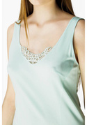 Miętowa halka Mewa 4127 Amelia z jedwabiu Vistex z ozdobnym dekoltem